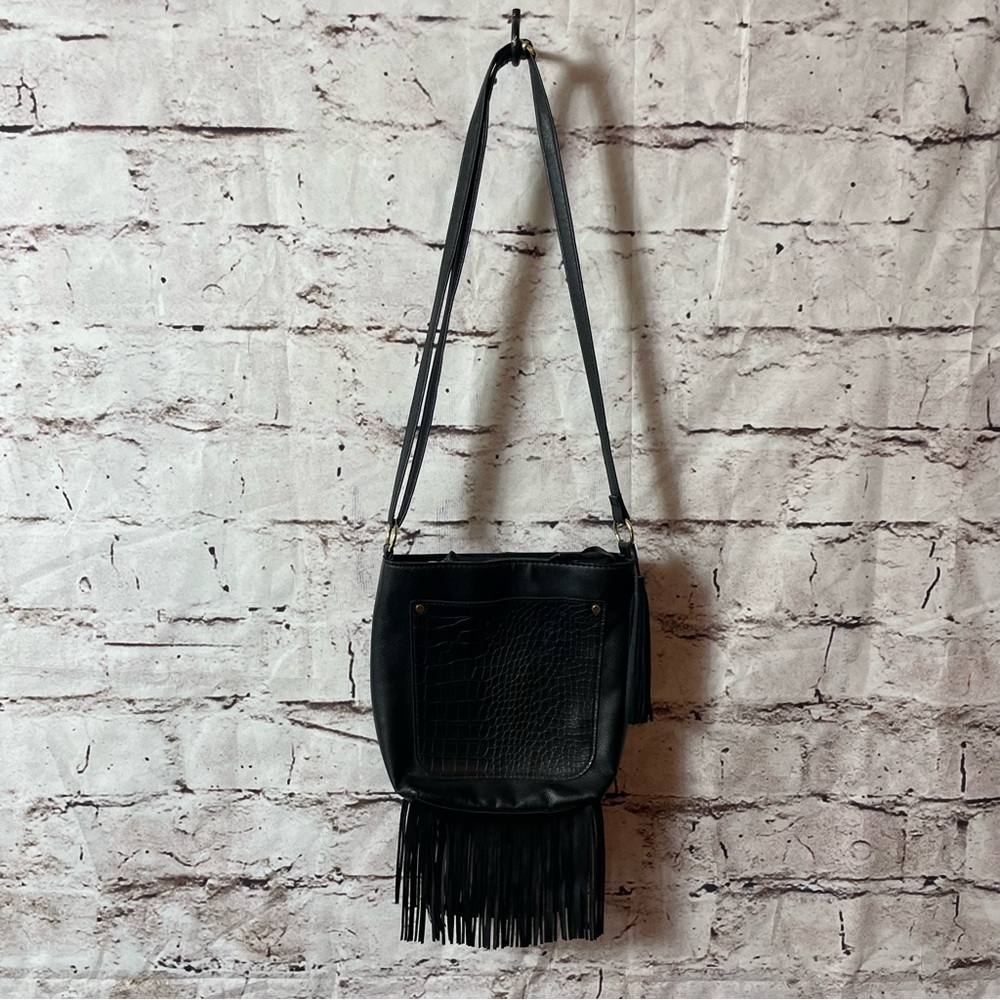 Upcycled Boho Fringe Bucket Bag - Wear Shoulder or Crossbody